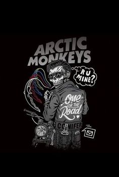 an image of arctic monkeys on the back of a black t - shirt with white lettering