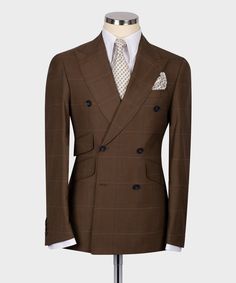 Luxury Brown Double Breasted Classic Suit, Luxury Brown Double Breasted Suit, Designer Double Breasted Business Suit, Designer Double Breasted Fitted Suit For Business, Designer Double Breasted Fitted Business Suit, Designer Fitted Double Breasted Business Suit, Classic Fitted Brown Double Breasted Suit, Brown Double-breasted Suit For Business, Fitted Brown Double-breasted Suit