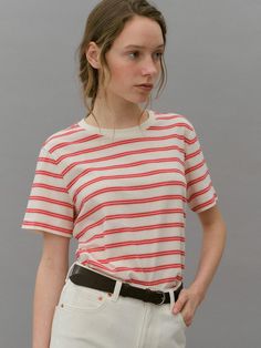 Composition : cotton 100Country of Origin : Republic of Korea Everyday Striped Cotton Tops, Spring Horizontal Stripe T-shirt For Everyday, Spring Horizontal Stripe T-shirt, Spring Everyday T-shirt With Horizontal Stripes, Spring Everyday Horizontal Stripe T-shirt, Cotton Tops With Vertical Stripes And Short Sleeves, Everyday Cotton Tops With Striped Hem, Summer Everyday Tops With Striped Collar, Everyday Tops With Striped Collar For Summer