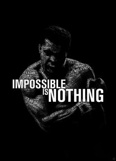 a man with his arms crossed and the words impossible is nothing written in white on a black background