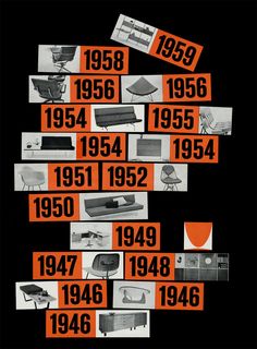 an orange and black advertisement for furniture from the 1950's to 1960's