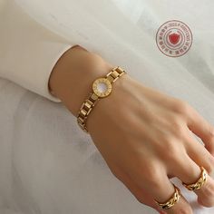 Material: Titanium Steel Fashion Element: Chain Style: INS Style Real Gold Bracelet, Roman Numeral Bracelet, Evening Accessories, Watch Band Bracelet, Watch Holder, Titanium Bracelet, Shell Bracelet, Roman Numeral, Watches Women Fashion