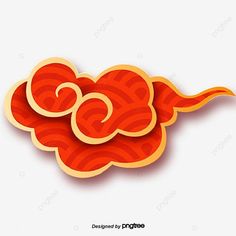 an orange paper cut design with swirls and curls on the side, red, yellow,