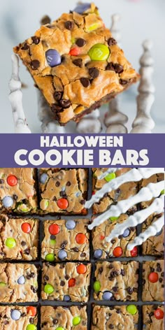 halloween cookie bars with m & m candy on top