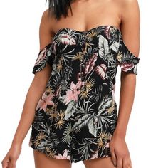 Nwt Amuse Libre Romper Size Small Never Worn ****Reasonable Offers Accepted Casual Tropical Print Jumpsuits And Rompers For Day Out, Casual Black Printed Jumpsuit/romper, Casual Black Printed Jumpsuit, Black Printed Jumpsuits And Rompers For Beach, Black Printed Jumpsuit For Beach, Black Casual Jumpsuits And Rompers For Beach Season, Casual Black Jumpsuit For Beach Season, Casual Black Swimwear With Floral Print, Eyelet Shorts