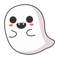 a white ghost face with black eyes and orange nose, drawn in cartoon style on a white background