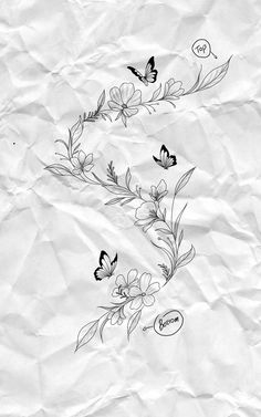 some flowers and butterflies on white paper