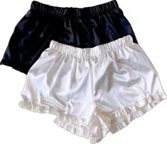 Feminine Pajama Shorts For Sleepover, Pajama Party Shorts With Elastic Waistband, Feminine Summer Pajama Shorts For Sleepovers, White Satin Bottoms For Summer, Ruffled Pajama Shorts For Summer, Casual Sleepwear With Built-in Shorts For Pajama Party, Pj Shorts, Satin Shorts, Adult Pajamas