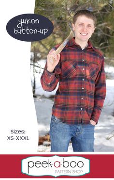 a man holding a large knife in his right hand and wearing a red plaid shirt