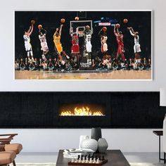 a basketball game is being played in the living room