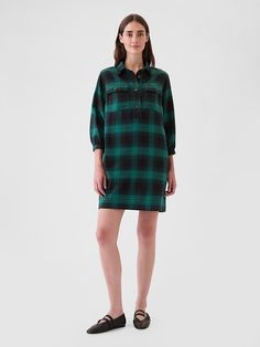 Flannel Utility Mini Shirtdress Green Flannel, Utility Pockets, Cozy Flannel, Dress Inspo, Elbow Sleeve, Shirtdress, Workwear Dress, Above The Knee, Work Wear