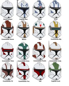 star wars helmets are shown in different colors