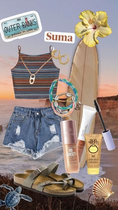 Surfer Outfit Aesthetic, Moana Inspired Outfits Aesthetic, Outer Banks Aesthetic Outfits Sarah, Pouge Life Outfit For School, Outfits Inspired By Outer Banks, Outer Banks Kook Inspired Outfits, Outerbanks Aesthetic Outfits, Surfer Girl Fashion, Cocnut Girl Outfits