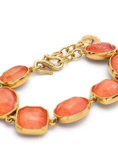 Shop Goossens Cabochons bracelet with Express Delivery - FARFETCH Orange Bracelet, Open Cuff Bracelet, Orange Stone, Brass Hook, Gold Bracelet Cuff, Pink Bracelet, Brass Jewelry, Bracelet Gold, Pricing Jewelry