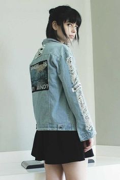 “Where is My Mind?” Denim jacket Fitted Grunge Denim Jacket For Alternative Fashion, Spring Grunge Denim Blue Denim Jacket, Edgy Button-up Denim Jacket, Fitted Black Grunge Denim Jacket, Goth Denim Jacket, Luanna Perez, Sweet Clothes, Where Is My Mind, Ulzzang Fashion