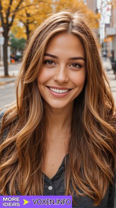 Fall Balayage Auburn, Best Hair Color For Brown Eyes And Freckles, Golden Tones Hair, Chocolate Brown And Copper Hair, Chocolate Brown With Honey Highlights, Light Brown With Auburn Highlights, Candlelight Brunette, Honey Brown Straight Hair, 7g Hair Color