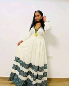 Beautiful Ethiopian and Eritrean Habeshan Dress. Stylish Menen, 100% Cotton. Eritrean Dress, Ethiopian Clothing, Habesha Dress, Ethiopian Traditional Dress, Ethiopian Dress, Habesha Kemis, Mode Boho, Handwoven Fabric, Modern Dress