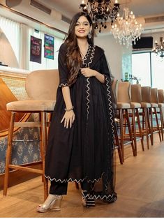 Black Combination Color Dress Indian, Plain Black Suit For Women Indian, Festive Black Anarkali Set For Eid, Black Floor-length Anarkali Set For Diwali, Black Colour Kurti Design, Lehenga Designs Simple, Shirt Dress Pattern, Anarkali Kurta, Long Kurti Designs