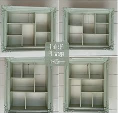 four different views of an old window with the words 1 shelf 4 ways on it