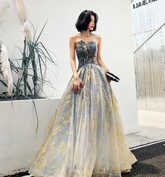 Charming A line long ball gown dress formal dress sold by SheDress on Storenvy Banquet Tulle Ball Gown, Ball Gown With Tulle Skirt For Banquet, Banquet Ball Gown With Tulle Skirt, Gold Tulle Gown For Prom Season, Gold Tulle Gown For Gala, Tulle Ball Gown With Sweetheart Neckline For Banquet, Gold Tulle Prom Gown, Gold Tulle Gown For Prom, Gala Ball Gown With Tulle Skirt