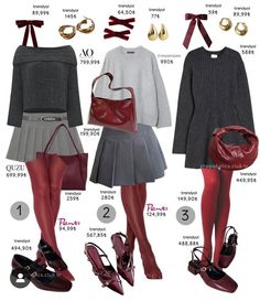 Outfits With Red Tights, Grey Skirt Outfit Winter, Maroon Tights Outfit, Red Tights Aesthetic, Red Tights Outfit, Mode Editorials, Red Tights, Autumn Outfits, Mode Inspo