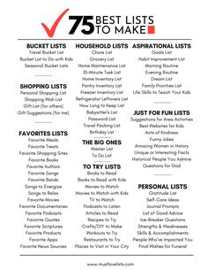 the top 75 best lists to make for your house - buying list is shown in black and white