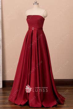 Red Ball Dress, Knot Board, Red Satin Gown, Dress Templates, Gown With Pockets, Uzun Boy, Military Ball Gowns, Custom Made Prom Dress, Dark Red Dresses