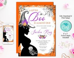 an orange and black halloween baby shower is featured with the text, little boo is almost dubb