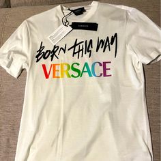 New With Tags Versace White Shirt Size Small Feel Free To Make Offers. White T-shirt With Signature Print For Summer, White Summer T-shirt With Signature Print, White Signature Print Top For Streetwear, White Tops With Signature Print For Summer, White Summer Tops With Signature Print, White Signature Print Tops For Spring, White Signature Print Top For Spring, White Tops With Signature Print For Spring, Designer Multicolor Graphic Print Tops