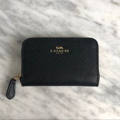 Brand New, Perfect Condition Coach Black Zip Around Cardholder/Wallet Blue Leather Wallet, Coach Coin Purse, Cardholder Wallet, Blue Coach, Checkbook Wallet, Brown Wallet, Pocket Wallet, Signature Print, Wristlet Wallet