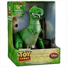 the toy story talking dinosaur figure is in its box