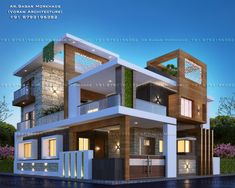 this is an image of a modern style house in the evening time with lights on