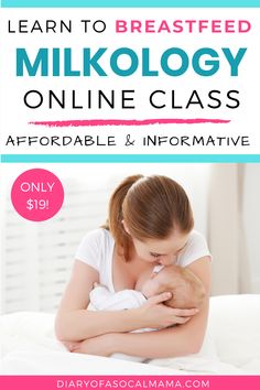 a woman breasting her baby in bed with the text learn to breastfeed miko