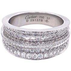 White Gold Diamond Pave Ring from Cartier. Size 8.25 Classic Cartier Diamond Ring With Pave Setting, Cartier Platinum Diamond Ring Round Cut, Cartier Platinum Round Cut Diamond Ring, Cartier Platinum Diamond Ring With Round Cut, Cartier White Gold Rings With Pave Setting, Classic Cartier Rings With Pave Setting, Classic White Cartier Rings, Classic Cartier Diamond Ring With Round Band, Cartier Platinum Ring In Diamond White