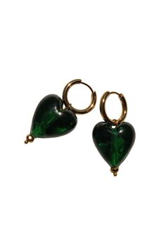 Green glass heart earrings, Gold stainless steel charm huggies, Murano style heart hoops, Romantic Valentine's day earrings gift for her ☙ Gold hoops made out of stainless steel with charm murano hearts in green color. These earrings are easy to wear with any style to add a pop of color. You can also wear these hoops with or without the charm hearts! They are perfect to offer them as a Christmas gift, a Valentine's gift or an anniversary gift to your favorite ones. ❧ Details : ❥ Hoops size : 17x Seashell Jewelry, Romantic Valentine, Glass Heart, Gold Hoops, Jewelry Earrings Hoops, Jewelry Creation, Heart Earrings, Earrings Gold, Green Glass