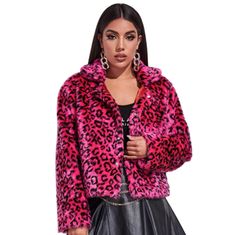 Hot Pink Faux Fur Coat Leopard Print Festival Furry Bright Streetwear Jacket | eBay Bright Streetwear, Hot Pink Leopard Print, Pink Faux Fur Coat, Faux Coat, Hot Pink Leopard, Catty Noir, Coat Women Fashion, Leopard Print Jacket, Pink Faux Fur