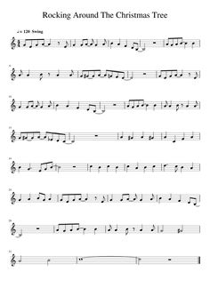 sheet music with the words rock around the christmas tree