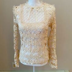 Beautiful Lace Throughout With Unique Detail In The Top Portion. Great Mix Of Materials. Bell Sleeves. Sheer But Great With A Cami Underneath. Full Zipper Back. Nwot. Beige Lace Tops For Spring, Feminine Tops For Fall Wedding, Cream Tops For Fall Wedding, Cream Tops For Wedding In Fall, Feminine Beige Wedding Tops, Feminine Cream Tops For Wedding, Fitted Feminine Cream Top, Fitted Feminine Beige Lace Top, Fitted Beige Lace Top For Fall