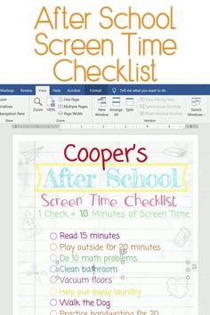 a screen shot of the after school checklist