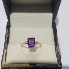 14k Solid Yellow Gold Natural Emerald Cut Rectangular Shaped - Etsy Amythest Jewelry, Emerald Cut Sapphire Ring, Wedding Rings Emerald Cut, Temple Jewellery Earrings, Purple Sapphire Ring, Gemstone Rings Vintage, Beautiful Wedding Rings, Emerald Engagement Ring Cut, Purple Sapphire