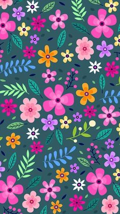 colorful flowers and leaves on a blue background