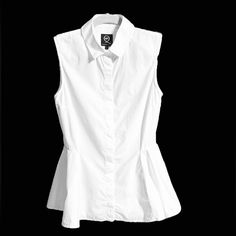 Alexander Mcqueen Ladies Sleeveless Button Down Collared Peplum Blouse Sz 36 Elegant Sleeveless Button Blouse, Classic Sleeveless Blouse For Summer, Classic Fitted Sleeveless Blouse, Fitted Sleeveless Blouse With Button Closure, Elegant Sleeveless Blouse With Button Closure, Classic Sleeveless Buttoned Blouse, Classic Sleeveless Blouse With Buttons, Elegant Sleeveless Shirt For Workwear, Chic Sleeveless Cotton Shirt