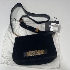 Original Black Moschino Velvet Crossbody Bag, Includes Original Strap. Bought For Msrp:1150$ Gently Used. Selling Because One Of The Hooks Broke Can Be Used As A Clutch Or If You’re Handy Or Know How To Follow Youtube Instructions On How To Fix Clasp Would Be Great Option For You. Overall Great Purse I’ve Gotten So Many Compliments But It’s Time For Another To Give It Some Love. Designer Shoulder Bag With Logo For Evening, Designer Evening Shoulder Bag With Logo, Moschino Bags, Black Bag, Moschino, Crossbody Bag, Bag Lady, Velvet, Women Shopping