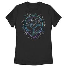 You won't need to look to the stars to predict your future… at least not if you have this stylish Zodiac-inspired Lost Gods Alien Zodiac Star Symbols Women's Graphic T-Shirt on your side. Everything is looking bright with this astrological tee that shows off an alien's head shaped by the 12 astrological constellations in ombre print that fades from turquoise to purple down the front. Show off your favorite star signs with this women's tee that is perfect for everyone, from Water signs to Fire si Astrological Constellations, God Clothes, Ombre Print, Water Signs, Fire Signs, Zodiac Constellations, Graphic Tee Design, Boyfriend T Shirt, Graphic Tees Women