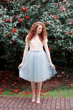 This dreamy tulle skirt is the perfect piece to pair with a lace blouse or a crop top!The Lydia skirt is an ethereal and tonal, luxe tulle skirt with French grosgrain ribbon-trimmed waist and layers of tulle have just the right amount of volume to make a statement without overwhelming you!Features different tulle colors - layers to achieve a dreamy tonal Powder blue shade, while a soft grosgrain waistband gives it a couture look usually seen on runways.Fully lined, and close with a hook and zipp Silk Bridesmaid Robes, Silk Robes, Womens Lingerie, Couture Looks, Bridal Separates, Rose Lace, Gathered Sleeves, Lace Bridal, Bridal Robes