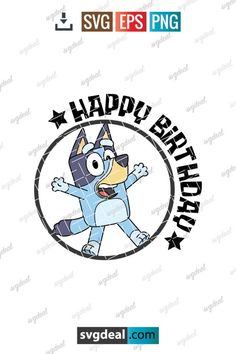 a happy birthday sticker with an image of a cartoon character