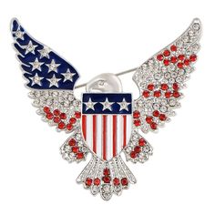 The Anna-Kaci Women's American Flag Brooch with Rhinestone and Enamel Detailing is a striking and patriotic accessory that adds a touch of sparkle to any outfit. Crafted with intricate rhinestone and enamel detailing, this brooch beautifully captures the essence of the American flag. Perfect for celebrating national holidays, showing your patriotic spirit, or adding a statement piece to your ensemble, this brooch is versatile and stylish. Pin it to your jacket, blouse, or bag for an eye-catching Patriotic Accessories, Usa Eagle, Jacket Blouse, The American Flag, Stainless Steel Chain Necklace, Pearl Pin, Patriotic Outfit, National Holidays, Jewelry Pins