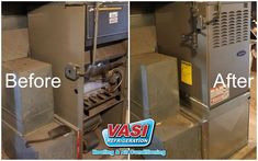 before and after photos of an industrial furnace cleaning service in the process of remodeling