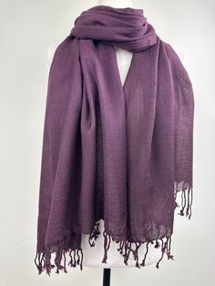 "This is a light weight all season wool shawl. This versatile shawl can be used to dress up an outfit for a special evening, as wedding favors, travel wrap or as a neck scarf in the winter. Easy to carry anywhere, perfect for when you need it at a restaurant or at the office in air conditioning or a cool summer evening. Effortlessly give a dress a new look by simply adding this shawl. A must have when you travel! Measures 26\"Wide x 74\"Long COLOR MATCHING/ACURACY The color is very close however Purple Pashmina Scarves, Elegant Purple Shawl Scarves, Elegant Purple Shawl Scarf, Purple Pashmina Shawl, Formal Shawl, Pant Outfits, Bridal Cover Up, Travel Wrap, Purple Mauve