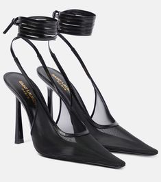 Oxalis mesh slingback pumps in black - Saint Laurent | Mytheresa Mid Heels Pumps, Designer Pumps, Girly Shoes, Paris Texas, Saint Laurent Shoes, Roger Vivier, Slingback Heel, Evening Shoes, Dream Shoes